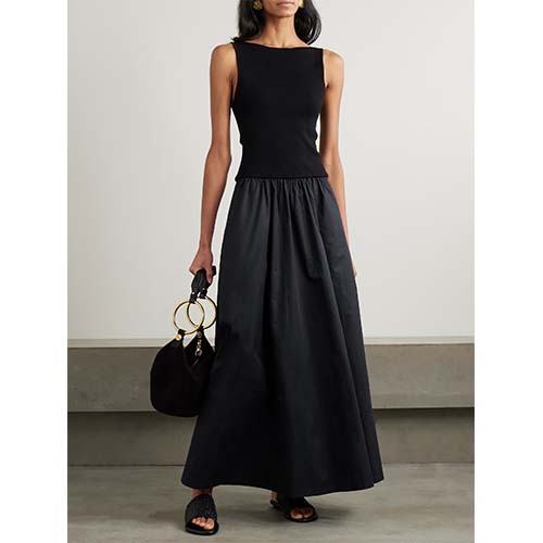 ແບບ Hepburn ແບບ Ribbed Knit Sleeveless Maxi Dress