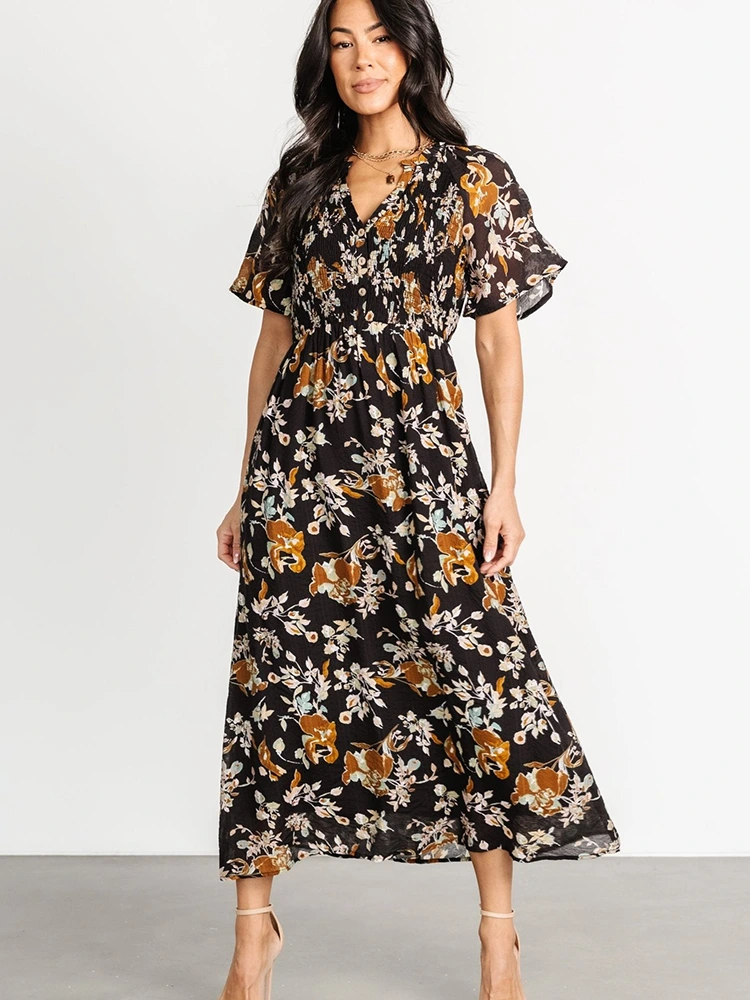Bohemian Print V-Neck Elegant Dress