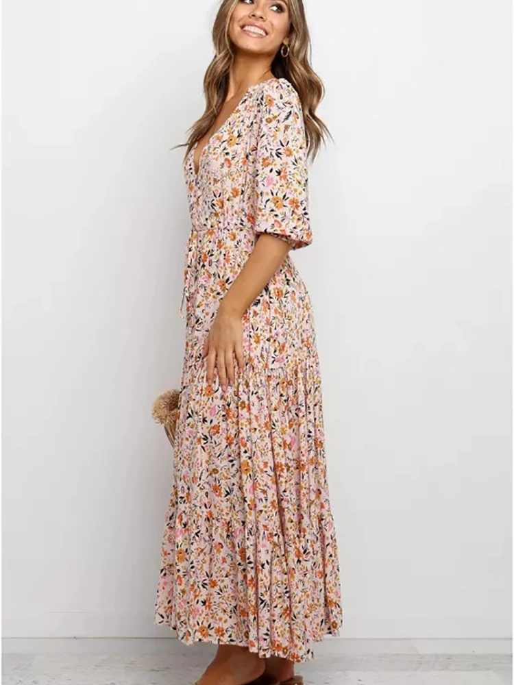 Summer Printed V-Neck Long Dress