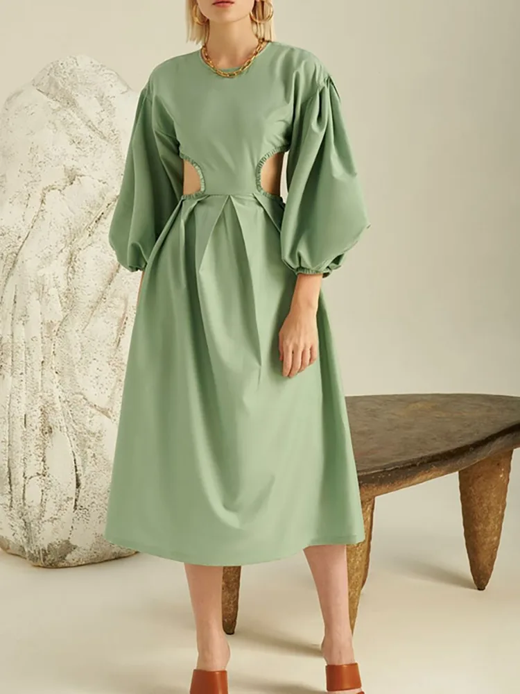 Lady Maxi ແຂນຍາວ Dress Linen Elegant
