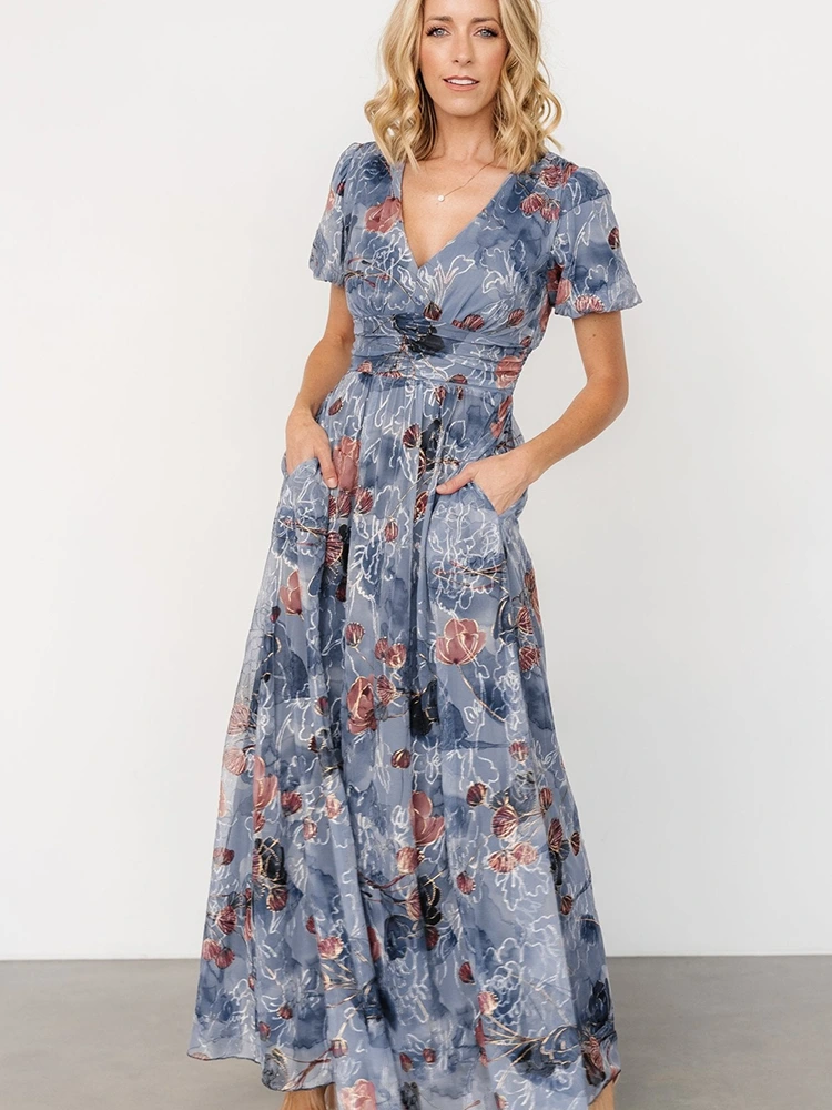 Summer Print Bohemian Dress ຍາວ